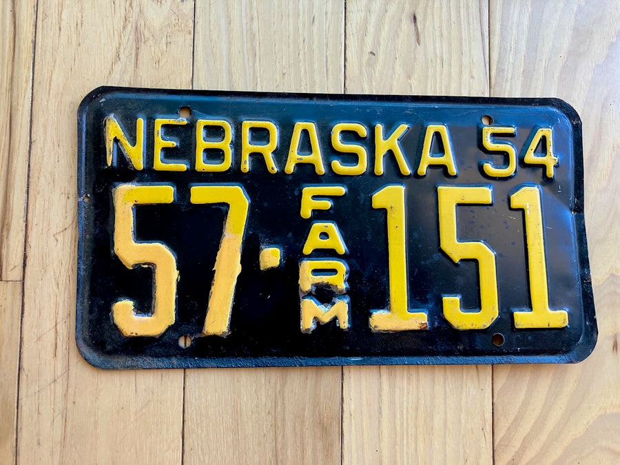 1954 Nebraska Farm License Plate - Touch Up Paint On Letters