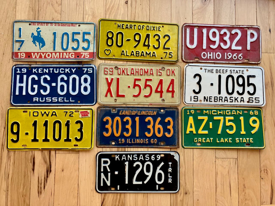 Vintage 10 Pack of License Plates From The 1960's through 1970's