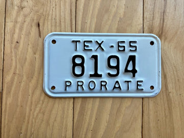 1965 Texas Prorate License Plate