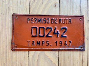 1947 Tamaulipas Route Permit License Plate