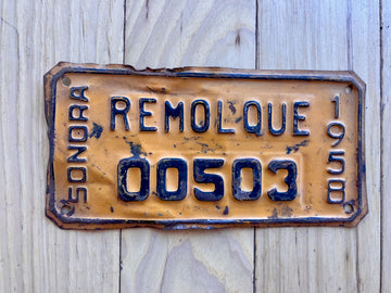 1958 Sonora Remolque/ Trailer License Plate