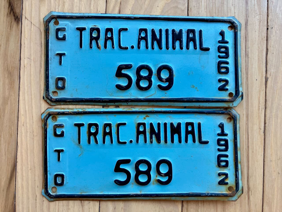 Pair of 1962 Guanajuato Trac Animal License Plate