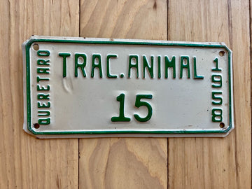 1958 Querétaro Trac Animal License Plate/ Low Number