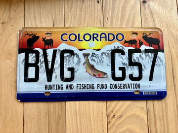 Colorado Hunting and Fishing Fund License Plate- Heavy Scratches On Bottom Of Plate