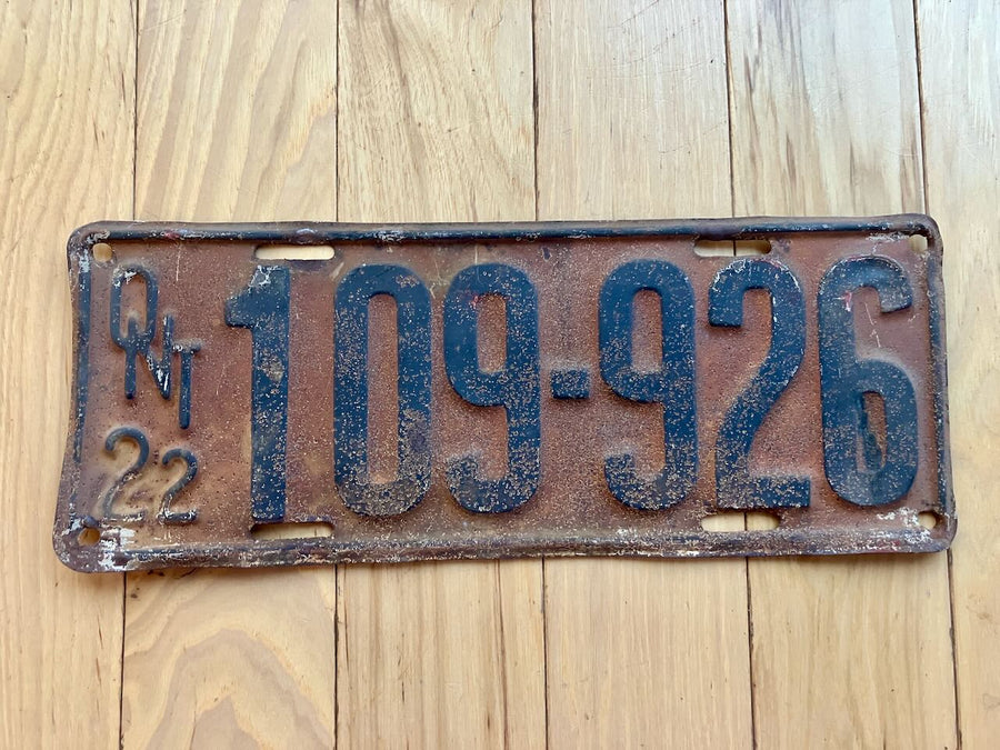 1922 Ontario License Plate