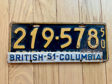 1950 British Columbia License Plate W/ 1951 Tab