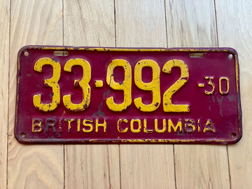 1930 British Columbia License Plate