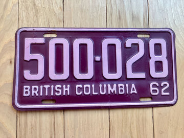 1962 British Columbia License Plate