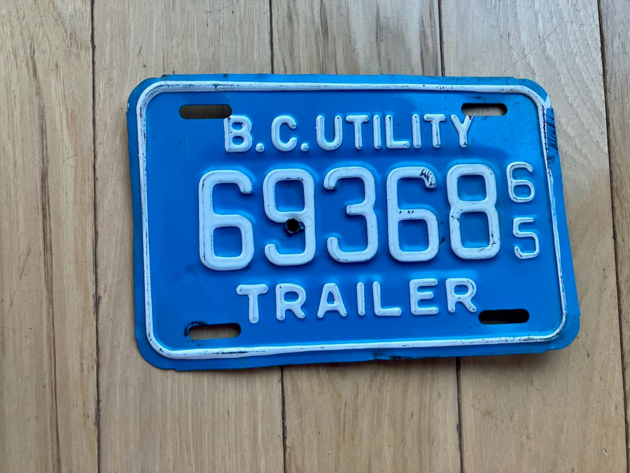 1965 British Columbia Utility Trailer License Plate