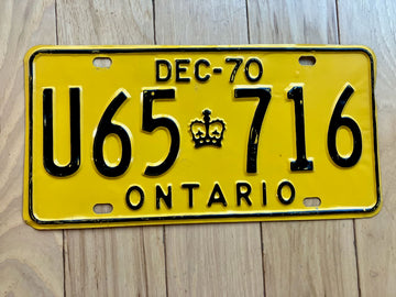 1970 Ontario License Plate