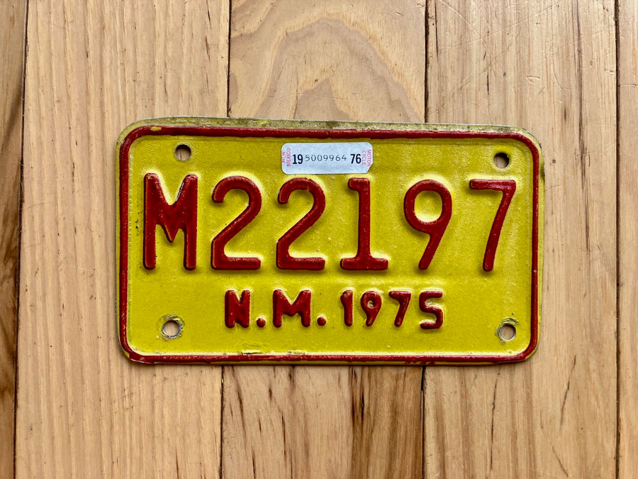 1975 New Mexico Motorcycle License Plate W/1976 Tab