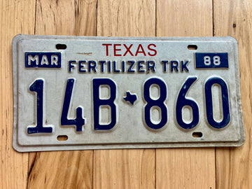 1988 Texas Fertilizer Truck License Plate