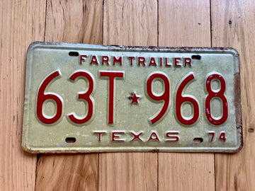 1974 Texas Farm Trailer License Plate