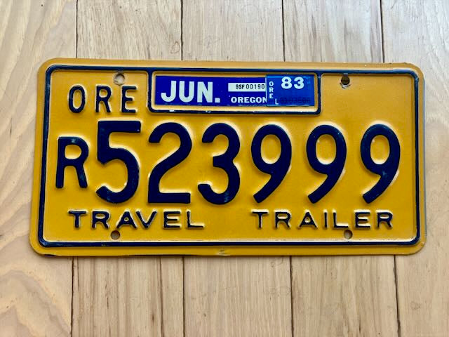 1983 Oregon Travel Trailer License Plate