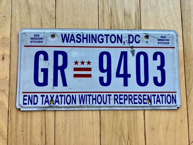 Washington D.C. License Plate - Taxation Without Representation