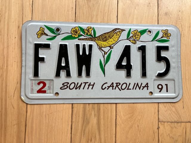 1991 South Carolina License Plate