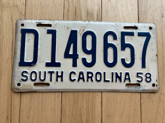 1958 South Carolina License Plate