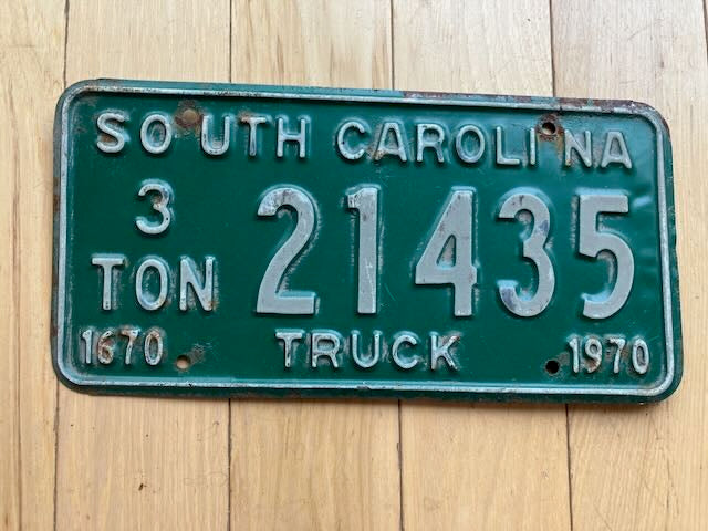 1970 3 Ton Truck South Carolina License Plate