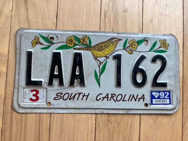 1992 South Carolina License Plate