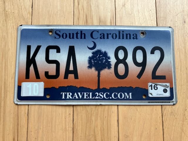 2016 South Carolina License Plate