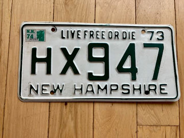 1973 New Hampshire License Plate W/1974 Tabs