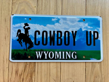 2017 Base University of Wyoming Booster License Plate - Cowboy UP