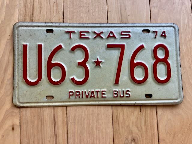 1974 Texas Private Bus License Plate