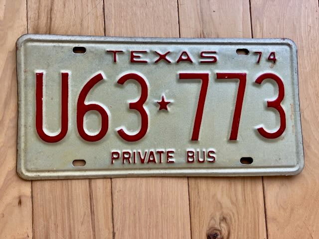 1974 Texas Private Bus License Plate