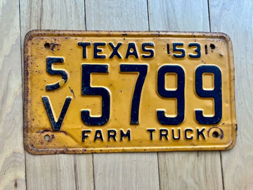 1953 Texas Farm Truck License Plate