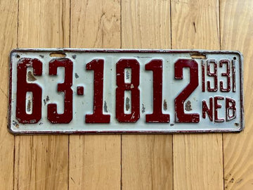 1931 Nebraska License Plate