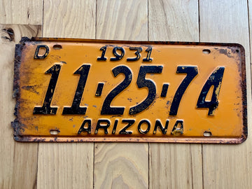 1931 Arizona License Plate - Rusted/Damaged on Left Side