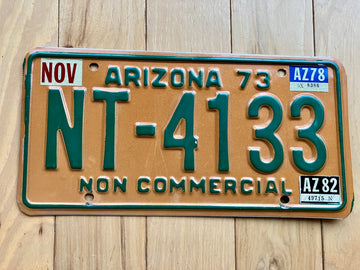 1973 Arizona Non Commercial License Plate W/ 1982 and 1978 Tabs