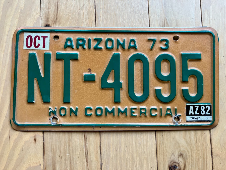 1973 Arizona Non Commercial License Plate W/ 1982 Tab