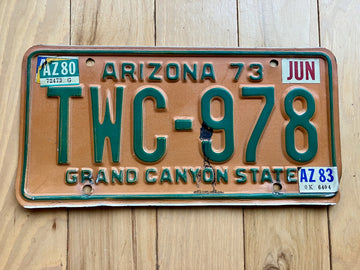 1973 Arizona License Plate W/ 1980 and 1983 Tabs