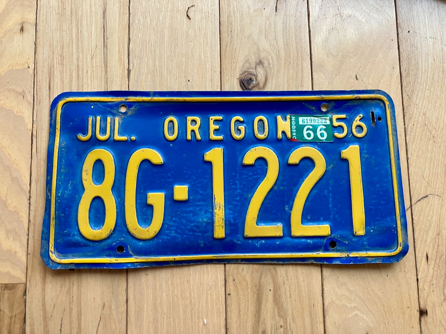 1956 Oregon License Plate W/ 1966 Tab