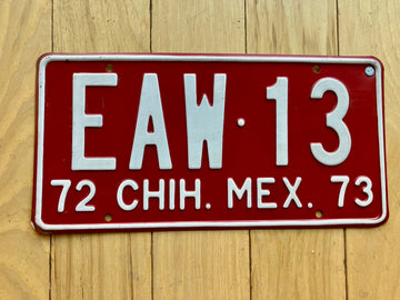 1972 1973 Chihuahua Mexico License Plate