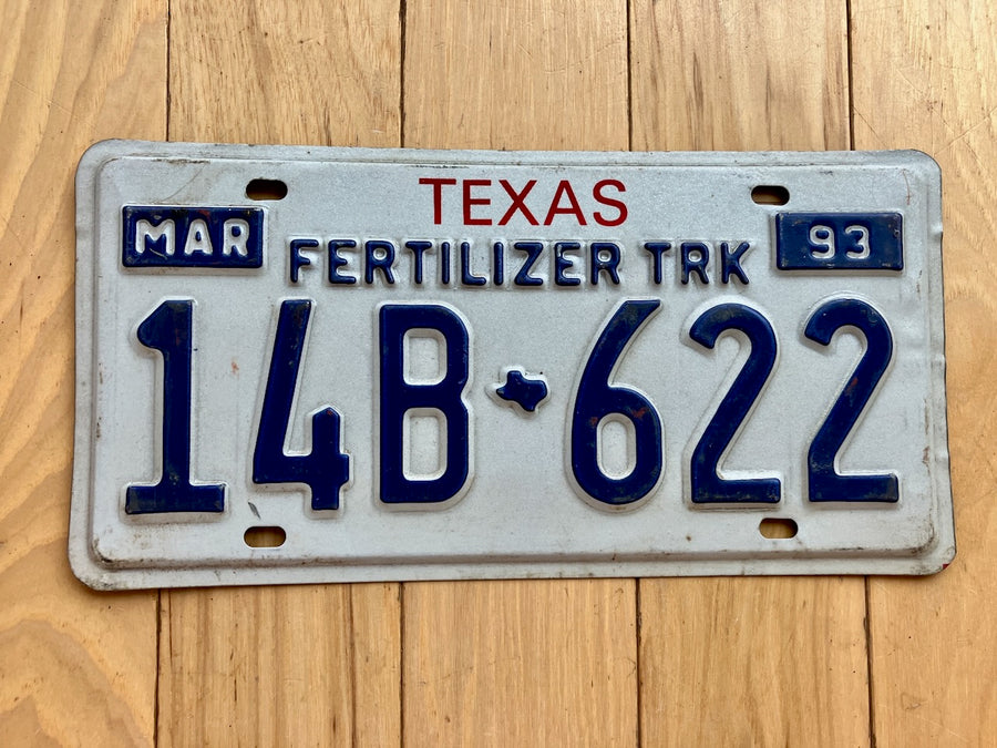 1993 Texas Fertilizer Truck License Plate