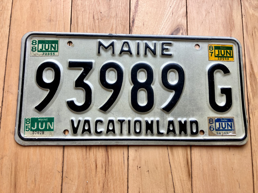 1985 Maine License Plate W/ 1986, 1987, and 1988 Tabs