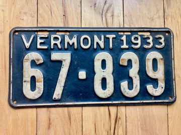 1933 Vermont License Plate