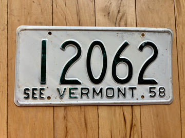 1958 Vermont License Plate