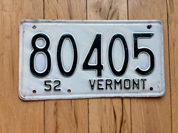 1952 Vermont License Plate