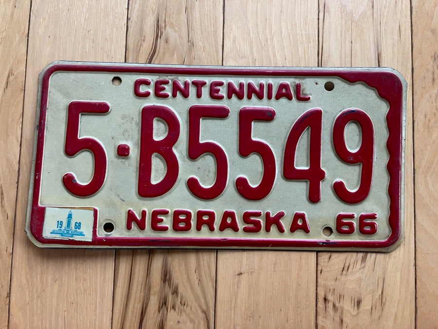 1966 Nebraska Centennial License Plate W/ 1968 Tab