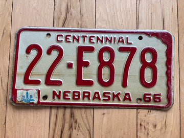 1966 Nebraska Centennial License Plate W/ 1968 Tab