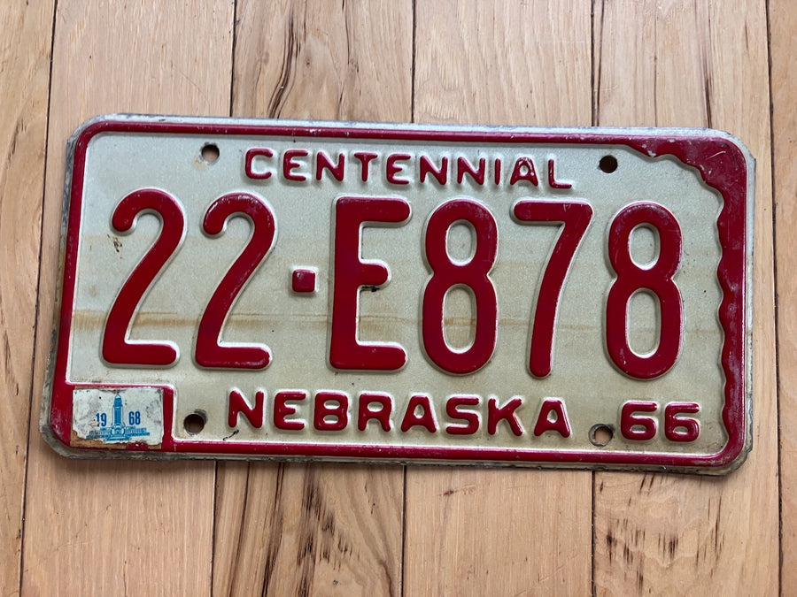 1966 Nebraska Centennial License Plate W/ 1968 Tab