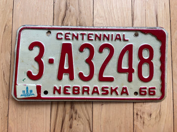 1966 Nebraska Centennial License Plate W/ 1968 Tab