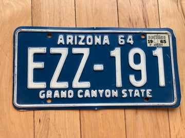 1964 Arizona License Plate W/1965 Tab - Not MVD Clear