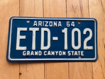 1964 Arizona License Plate - Not MVD Clear