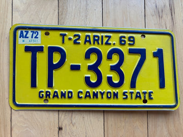 1969 Arizona Trailer License Plate W/ 1972 Tab