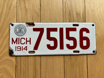 1914 Michigan Porcelain License Plate