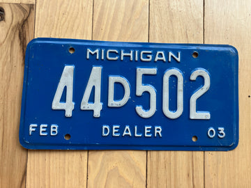 2003 Michigan Dealer License Plate